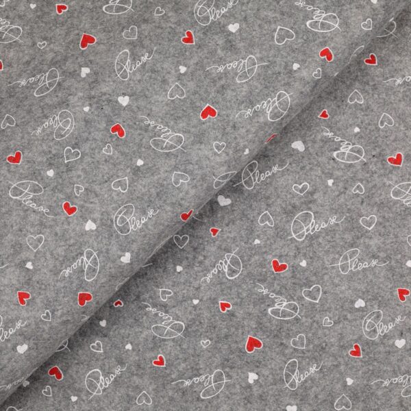Pannolenci Stampato Fantasia Please Cuore Fogli - 30x45cm - Grigio Chiaro Melange