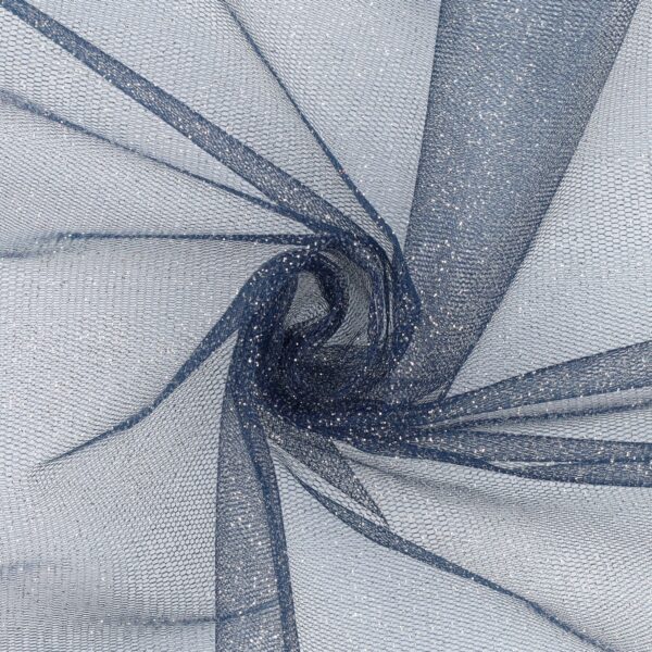 Tessuto Tulle Glitter al Metro - Blu Navy