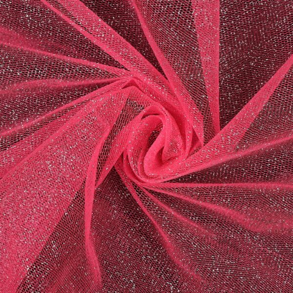 Tessuto Tulle Glitter al Metro - Fucsia Fluo