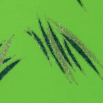 Lycra Fantasia Graffio Glitter Bicolore - Argento/Smeraldo - Fondo Verde Fluo