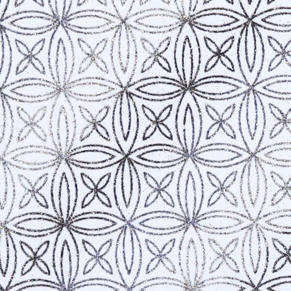 Lycra Fantasia Quadrifoglio Multi Glitter - al Metro - Bianco - Glitter Argento / Nero