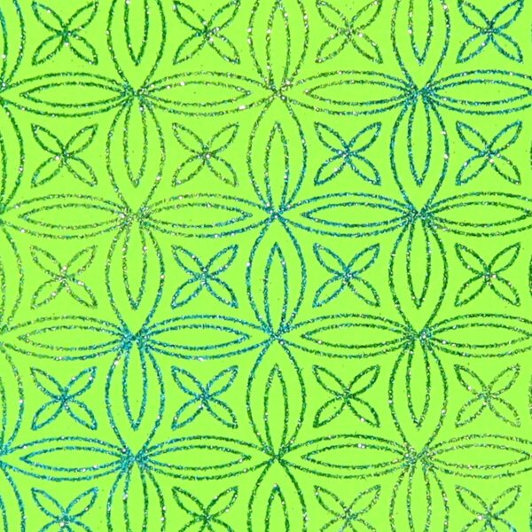 Lycra Fantasia Quadrifoglio Multi Glitter - al Metro - Verde Fluo - Glitter Argento / Smeraldo