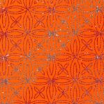 Lycra Fantasia Quadrifoglio Multi Glitter - al Metro - Arancio Fluo - Glitter Argento / Rosso