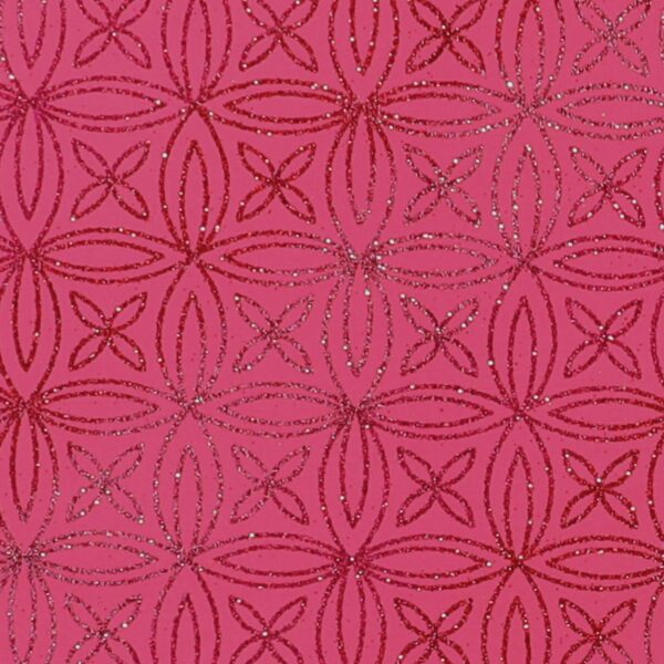 Lycra Fantasia Quadrifoglio Multi Glitter - al Metro - Fucsia Fluo - Glitter Argento / Rosso