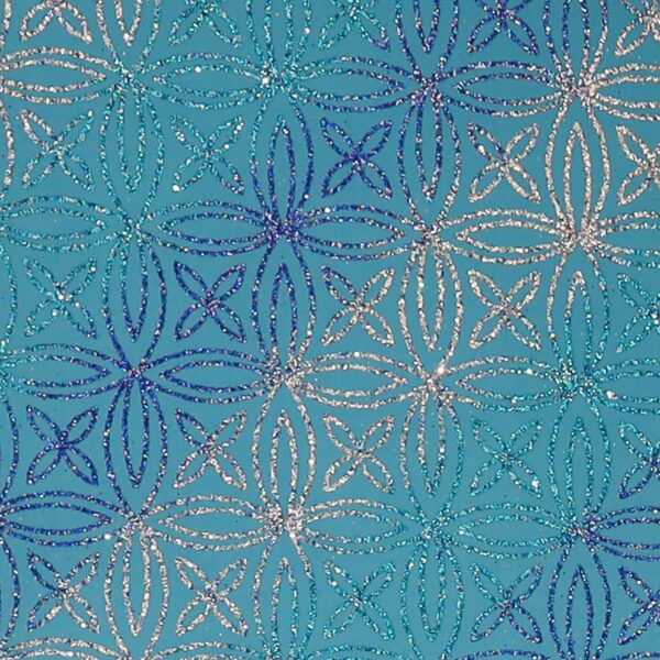 Lycra Fantasia Quadrifoglio Multi Glitter - al Metro - Turchese - Glitter Argento / Azzurro / Blu