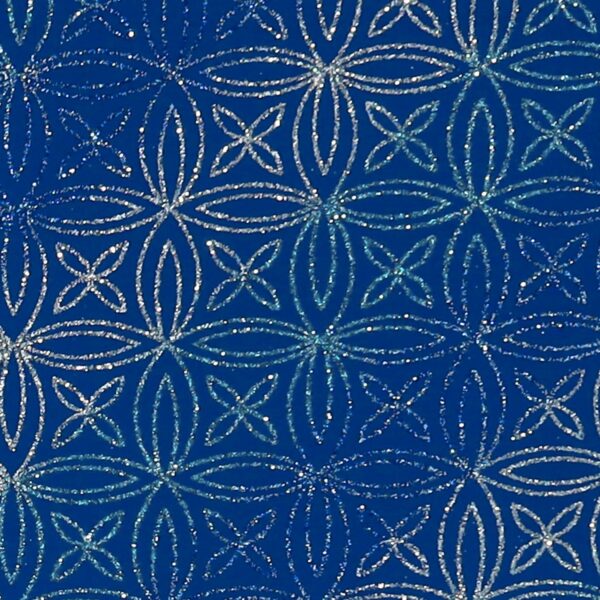 Lycra Fantasia Quadrifoglio Multi Glitter - al Metro - Blu Royal - Glitter Argento / Azzurro / Blu