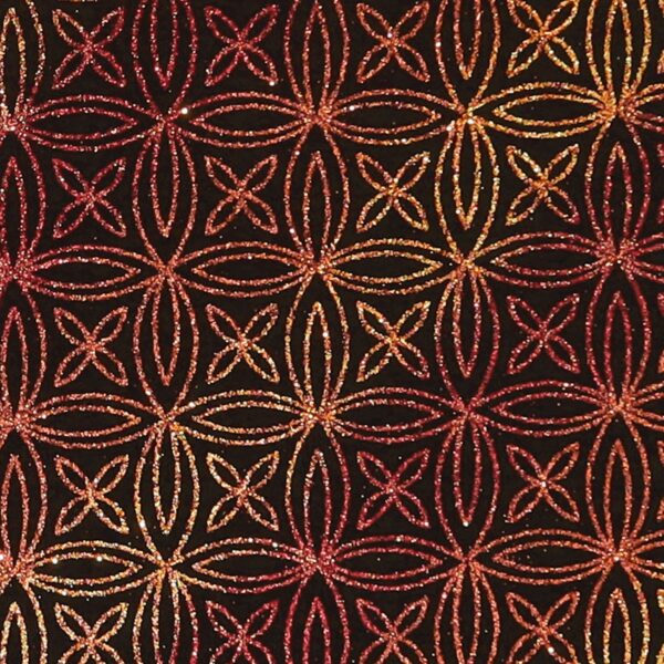 Lycra Fantasia Quadrifoglio Multi Glitter - al Metro - Nero - Glitter Oro / Bronzo / Rosso