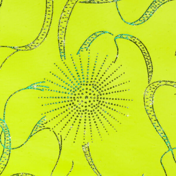 Lycra Fantasia Soledad Glitter Bicolore - Turchese / Nero - Fondo Giallo Fluo