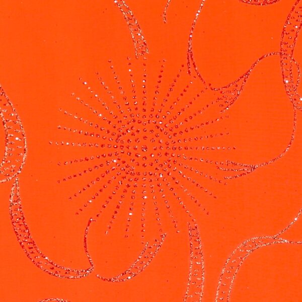 Lycra Fantasia Soledad Glitter Bicolore - Oro / Rosso - Fondo Arancio Fluo