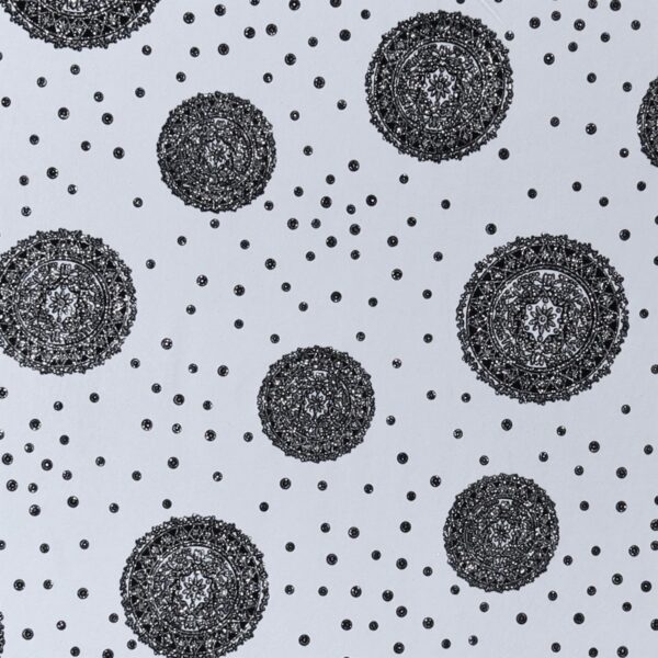 Lycra Fantasia Esfera Glitter - Disegno 3 - al Metro - Bianco Glitter Argento