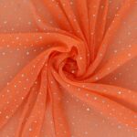 Tessuto Maglina Lurex con Paillettes Big & Small Madreperla - Arancio Fluo - Mezzo Metro