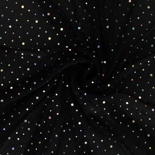 Tessuto Maglina Lurex con Paillettes Big & Small Madreperla - Nero - Mezzo Metro