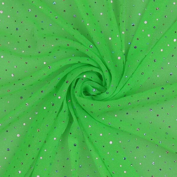 Tessuto Maglina Lurex con Paillettes Big & Small Madreperla - Verde Fluo - Mezzo Metro