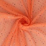 Tessuto Maglina Lurex con Paillettes Big & Small Multicolor - Arancio Fluo - Mezzo Metro