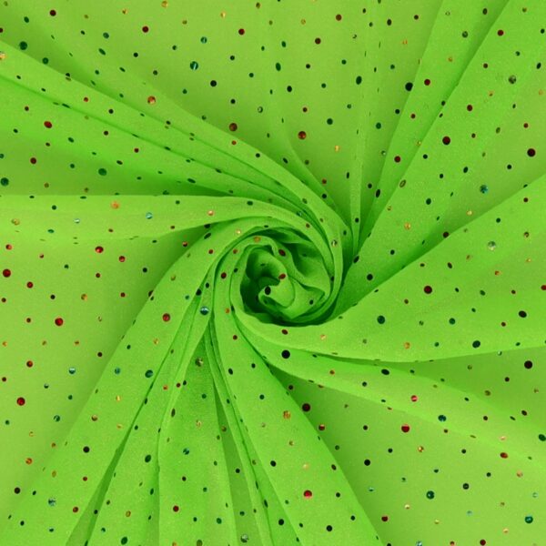 Tessuto Maglina Lurex con Paillettes Big & Small Multicolor - Verde Fluo - Mezzo Metro