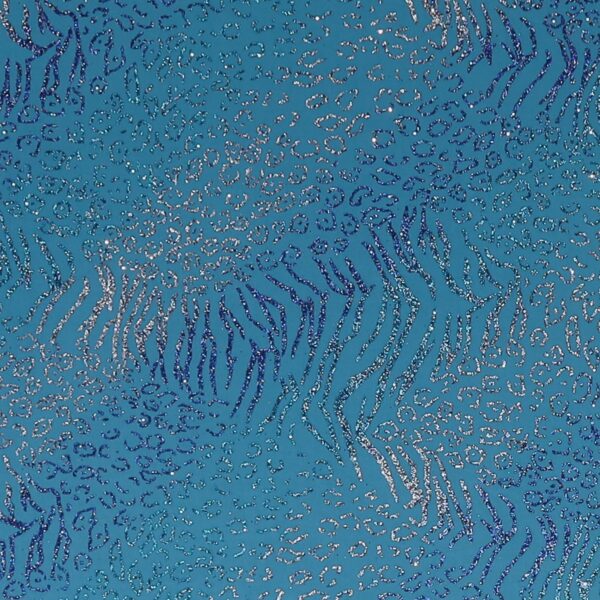 Lycra Fantasia Animalier Multi Glitter- al Metro - Turchese Glitter Argento / Blu / Azzurro