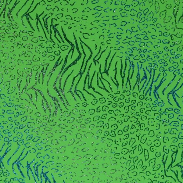 Lycra Fantasia Animalier Multi Glitter- al Metro - Verde Fluo Glitter Smeraldo