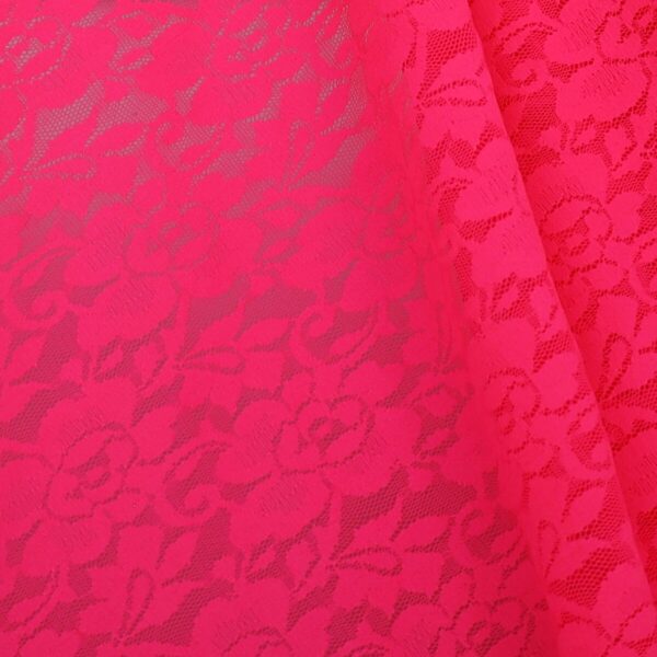 Tessuto Pizzo (Merletto) Bielastico Orchidea - al Metro - Fucsia Fluo