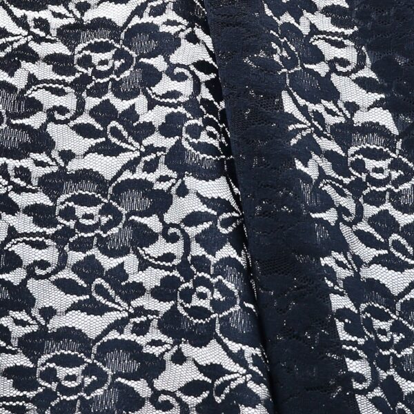 Tessuto Pizzo (Merletto) Bielastico Orchidea - al Metro - Blu Navy