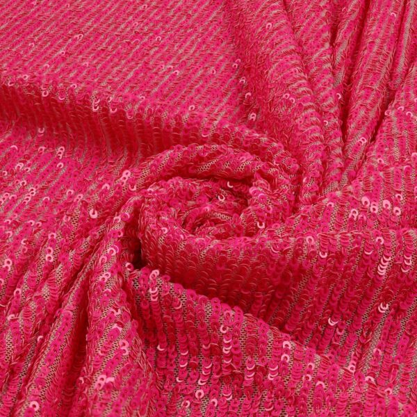 Tessuto Paillettes su Tulle Elastico - al Metro - Fucsia Fluo