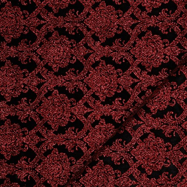 Velluto Bielastico Glitter Giglio Veneziano - al Metro - Nero Glitter Rosso