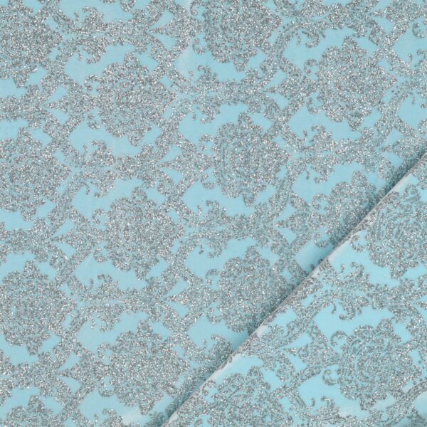 Velluto Bielastico Glitter Giglio Veneziano - al Metro - Celeste Glitter Argento