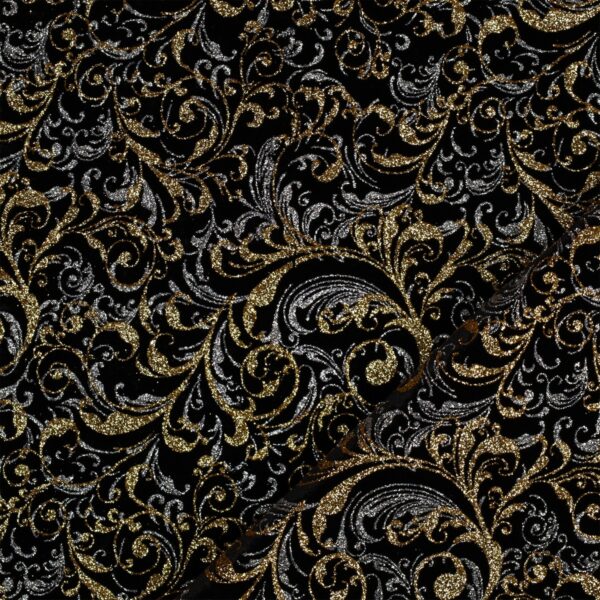 Velluto Bielastico Glitter Bicolore Barocco - al Metro - Nero Glitter Argento/Oro