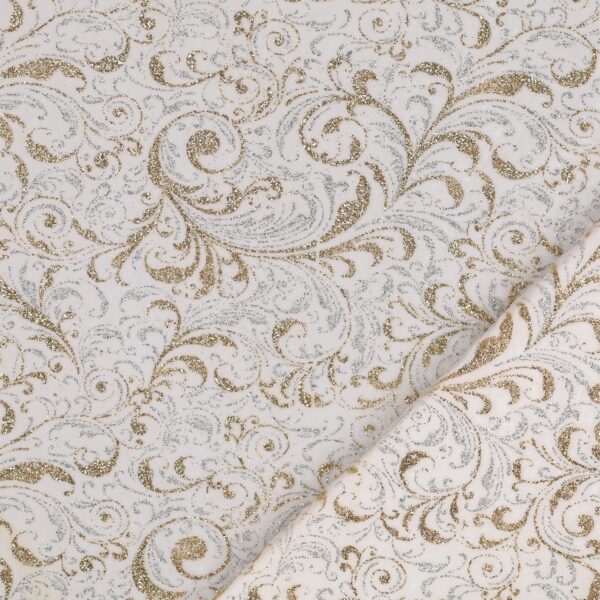 Velluto Bielastico Glitter Bicolore Barocco - al Metro - Bianco Glitter Argento/Oro