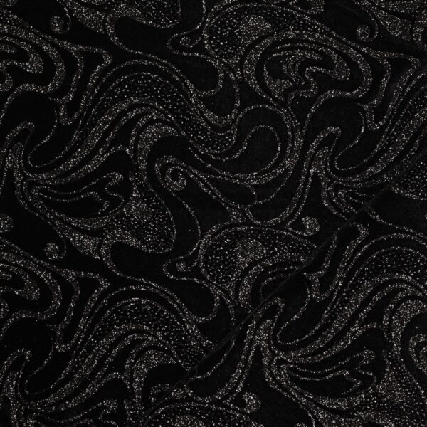 Velluto Bielastico Glitter Monocolore Onda - al Metro - Nero Glitter Nero