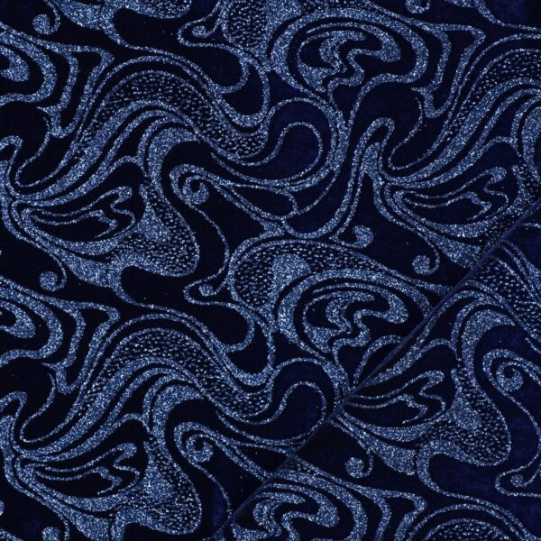 Velluto Bielastico Glitter Monocolore Onda - al Metro - Blu Navy Glitter Blu
