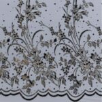 Tulle Elastico Fantasia Fiore Doppia Balza - al Metro - Bianco Glitter Oro