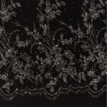 Tulle Elastico Fantasia Fiore Doppia Balza - al Metro - Nero Glitter Argento