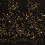 Tulle Elastico Fantasia Fiore Doppia Balza - al Metro - Nero Glitter Oro