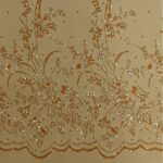 Tulle Elastico Fantasia Fiore Doppia Balza - al Metro - Carne Glitter Oro