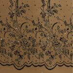 Tulle Elastico Fantasia Fiore Doppia Balza - al Metro - Carne Glitter Argento