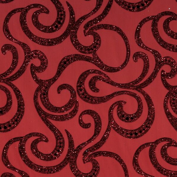 Tulle Elastico Fantasia Fasci Floccato Glitter - Disegno 1 - al Metro - Rosso Glitter Rosso