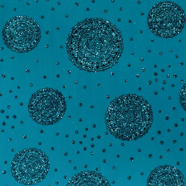 Tulle Elastico Fantasia Esfera Floccato Glitter - Disegno 2 - al Metro - Turchese Glitter Turchese