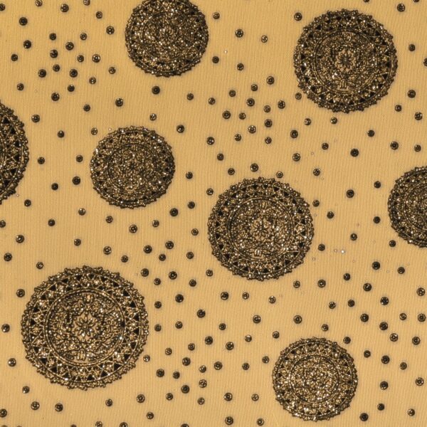 Tulle Elastico Fantasia Esfera Floccato Glitter - Disegno 2 - al Metro - Carne Glitter Oro