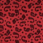 Tulle Elastico Fantasia Cashmere Floccato Glitter - Disegno 3 - al Metro - Rosso Glitter Rosso
