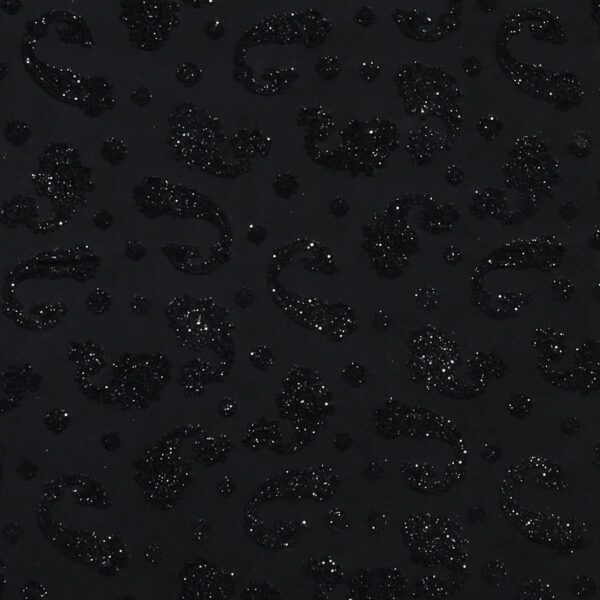 Tulle Elastico Fantasia Cashmere Floccato Glitter - Disegno 3 - al Metro - Nero Glitter Nero