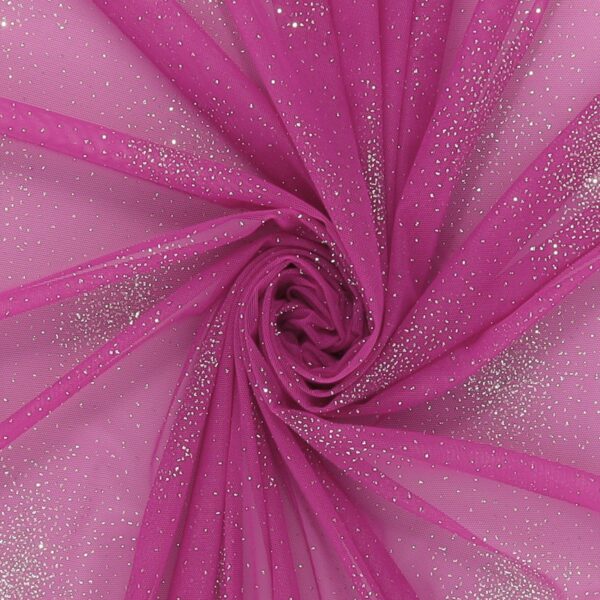 Tessuto Mesh (Tulle) Monoelastico Esplosione Glitter - al Metro - Fucsia Glitter Argento