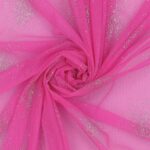 Tessuto Mesh (Tulle) Monoelastico Esplosione Glitter - al Metro - Fucsia Fluo Glitter Argento