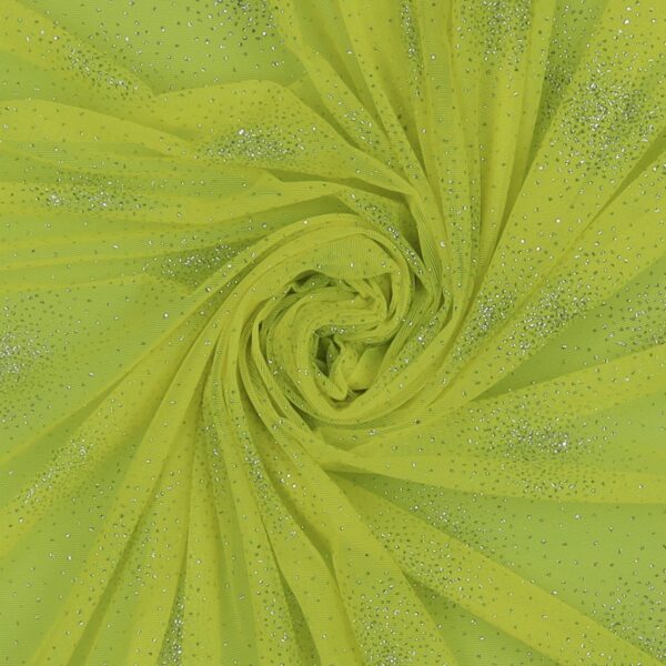 Tessuto Mesh (Tulle) Monoelastico Esplosione Glitter - al Metro - Giallo Fluo Glitter Argento
