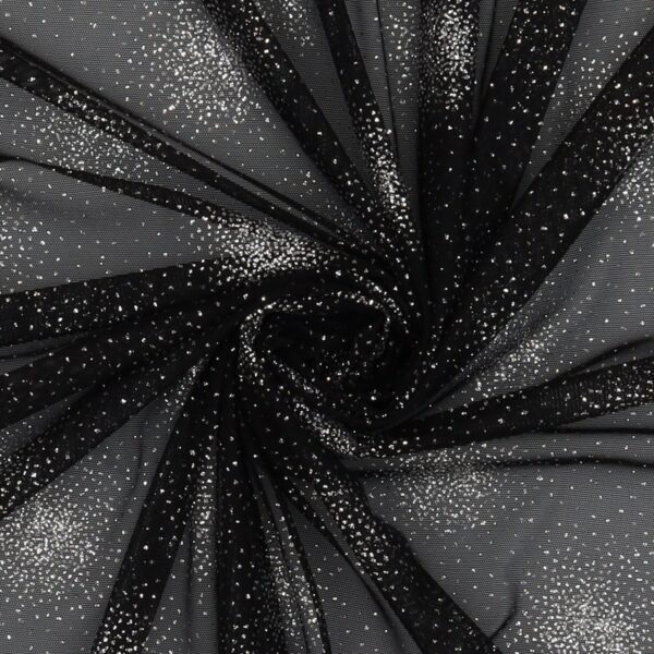 Tessuto Mesh (Tulle) Monoelastico Esplosione Glitter - al Metro - Nero Glitter Argento