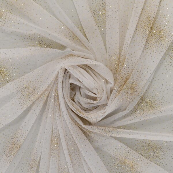 Tessuto Mesh (Tulle) Monoelastico Esplosione Glitter - al Metro - Bianco Glitter Oro
