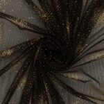 Tessuto Mesh (Tulle) Monoelastico Esplosione Glitter - al Metro - Nero Glitter Oro