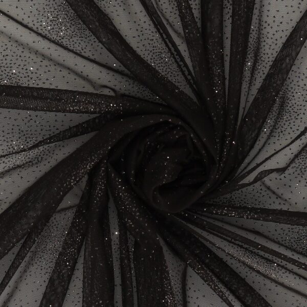 Tessuto Mesh (Tulle) Monoelastico Esplosione Glitter - al Metro - Nero Glitter Nero