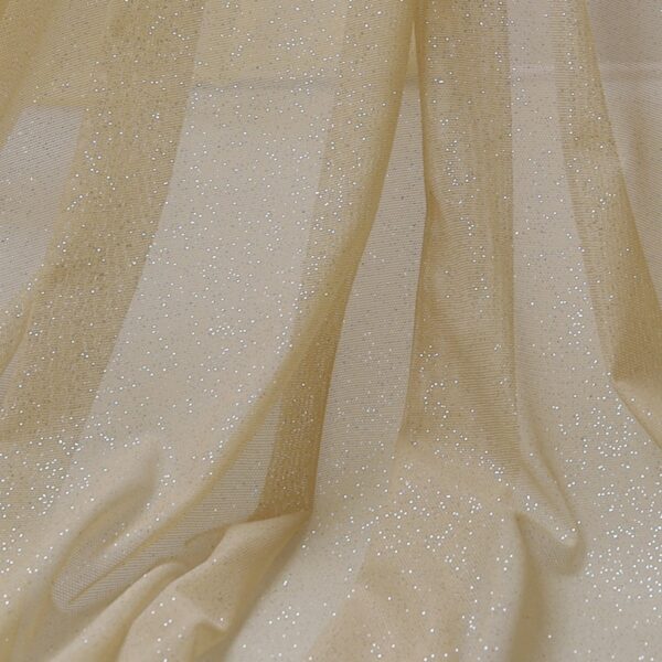 Tessuto Mesh (Tulle) Monoelastico Glitter Polvere di Stelle - al Metro - Carne Glitter Argento