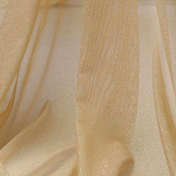 Tessuto Mesh (Tulle) Monoelastico Glitter Polvere di Stelle - al Metro - Carne Glitter Oro