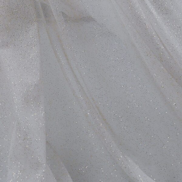 Tessuto Mesh (Tulle) Monoelastico Glitter Polvere di Stelle - al Metro - Bianco Glitter Oro